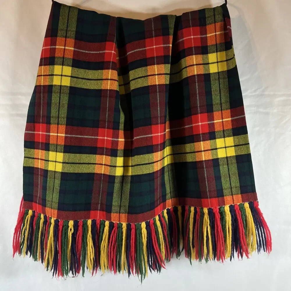 Vintage Buchanan Modern Tartan Wool Stole Wrap Scarf 27x79 Handmade Fringe